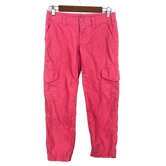 LONDON JEAN FLAT FRONT LOW RISE TAPERED CROP COTTON CARGO PANT PINK SIZE 0 EUC - Picture 1 of 9